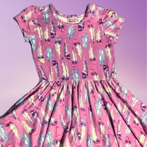 Dot Dot Smile DDS Cap-Sleeve Twirl Dress-Feathers Mauve Purple - Size 5/6